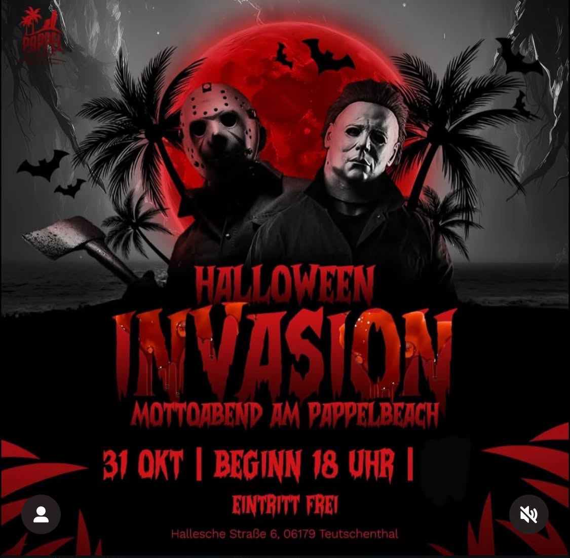 Flyer Halloween Invasion – Mottoabend am Pappel Beach, 31. Oktober ab 18 Uhr, Eintritt frei