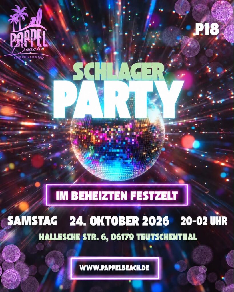 Schlager-Sause am Pappel-Beach am 24. Oktober 2026 – Plakat